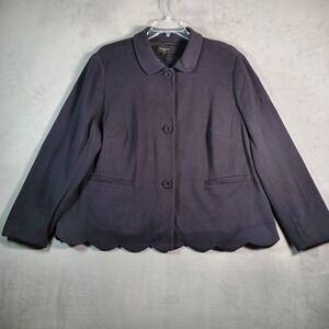 Talbots Blazer Jacket Womens 22W Black‎ Scalloped Hem Lined Office Mature Preppy